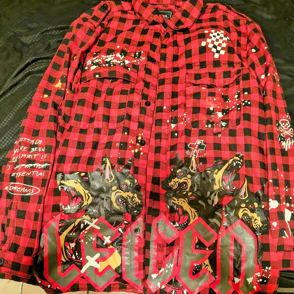 Reason Red and Black Graphic Flannel Shirt